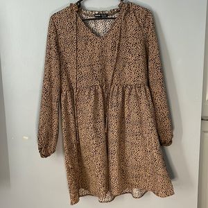 Leopard Print Tie Neck Smock Dress